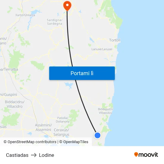 Castiadas to Lodine map