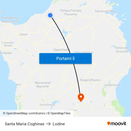 Santa Maria Coghinas to Lodine map