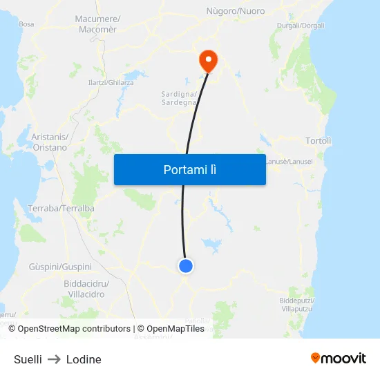 Suelli to Lodine map