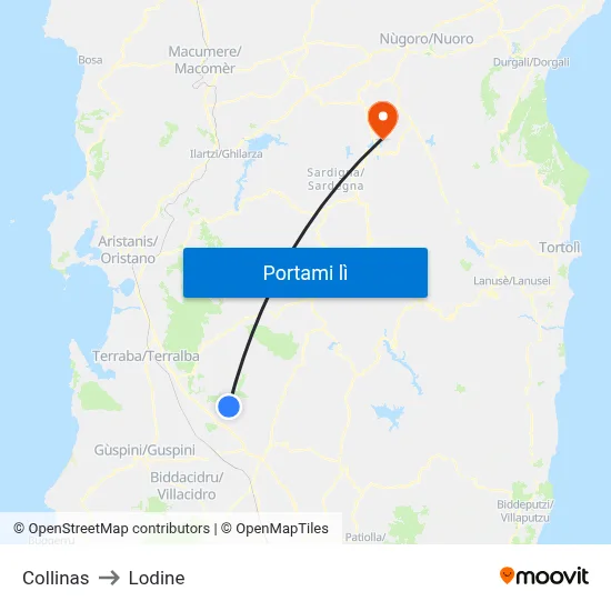 Collinas to Lodine map