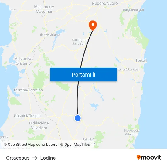 Ortacesus to Lodine map
