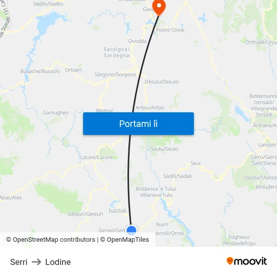 Serri to Lodine map