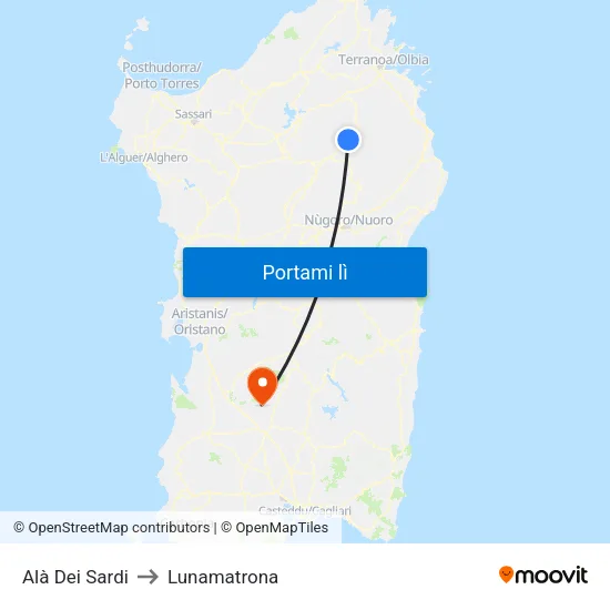 Alà Dei Sardi to Lunamatrona map