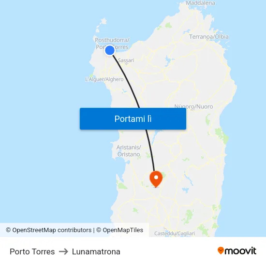 Porto Torres to Lunamatrona map
