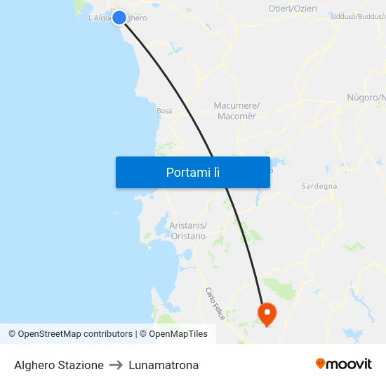 Alghero Stazione to Lunamatrona map