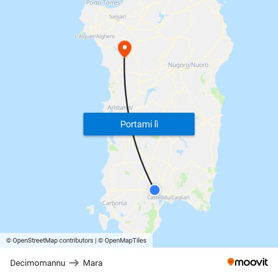 Decimomannu to Mara map