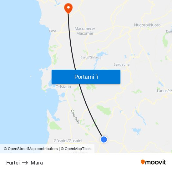Furtei to Mara map