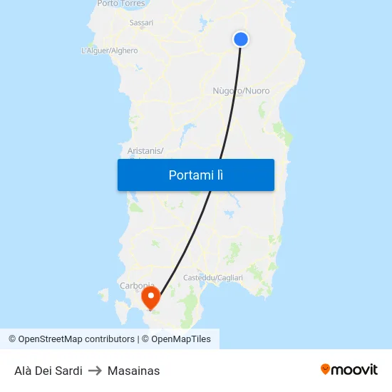 Alà Dei Sardi to Masainas map