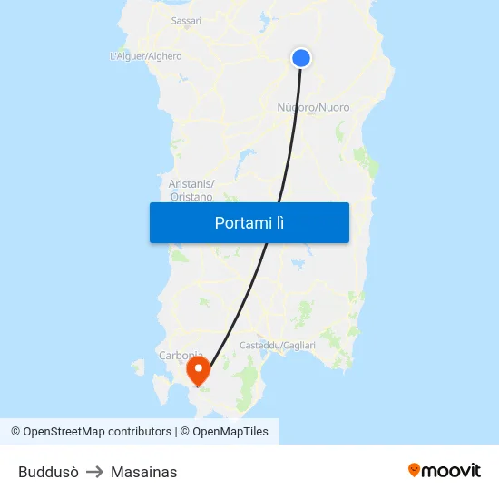 Buddusò to Masainas map