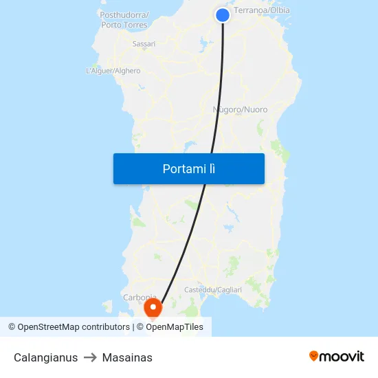 Calangianus to Masainas map