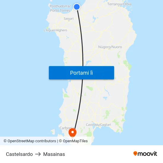 Castelsardo to Masainas map