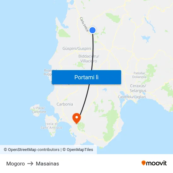 Mogoro to Masainas map