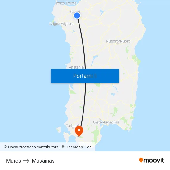 Muros to Masainas map