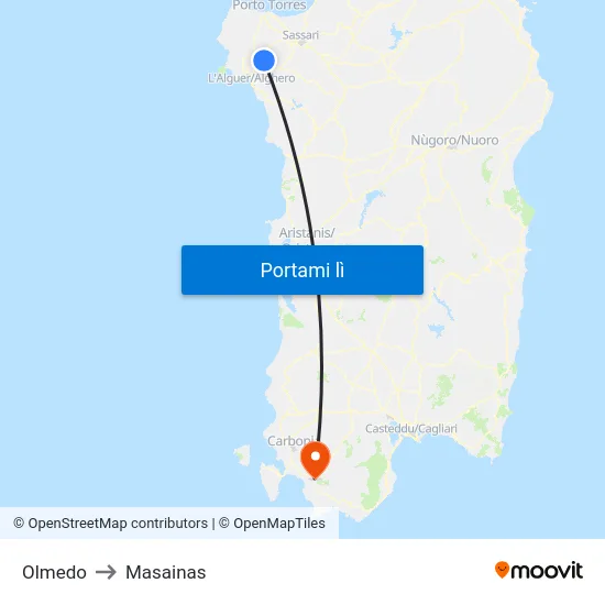 Olmedo to Masainas map