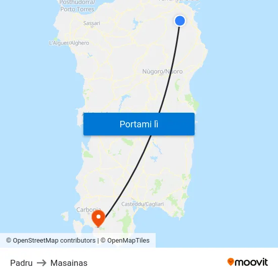 Padru to Masainas map