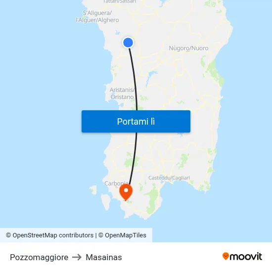 Pozzomaggiore to Masainas map