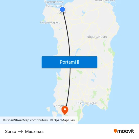 Sorso to Masainas map