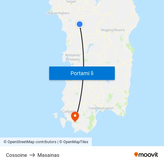 Cossoine to Masainas map