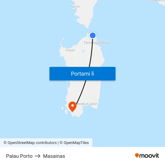 Palau Porto to Masainas map