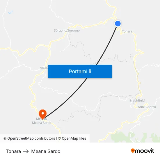 Tonara to Meana Sardo map