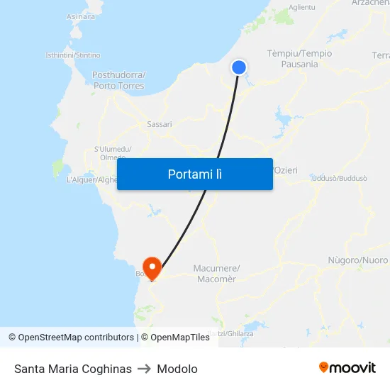 Santa Maria Coghinas to Modolo map