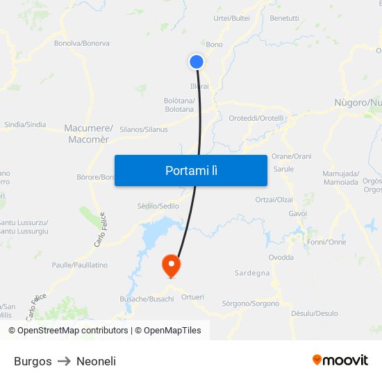 Burgos to Neoneli map