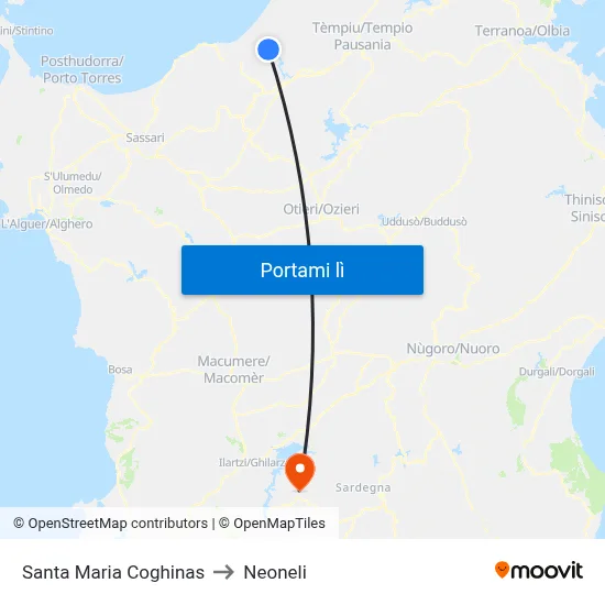 Santa Maria Coghinas to Neoneli map