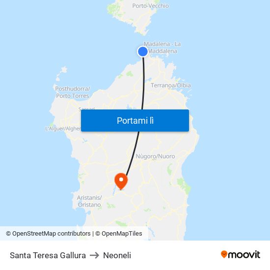 Santa Teresa Gallura to Neoneli map