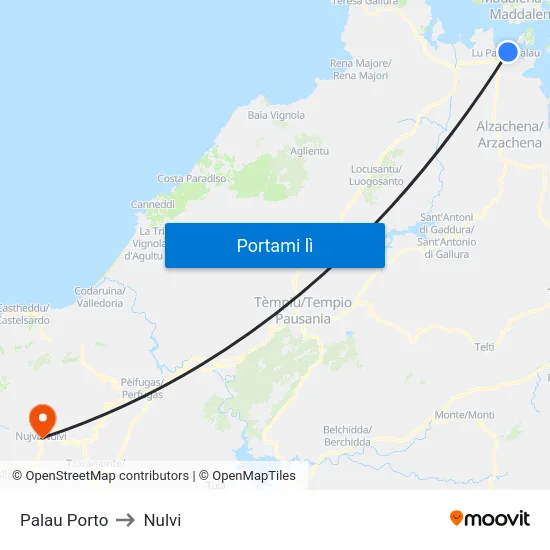 Palau Porto to Nulvi map