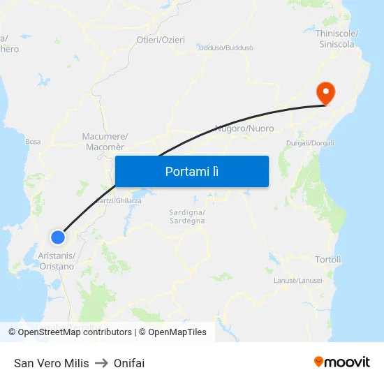 San Vero Milis to Onifai map