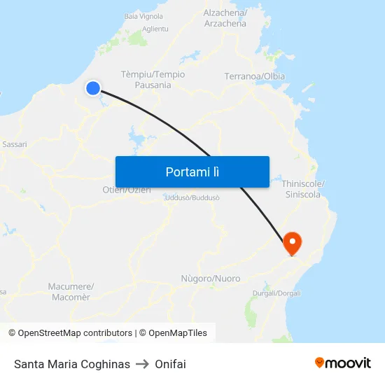 Santa Maria Coghinas to Onifai map