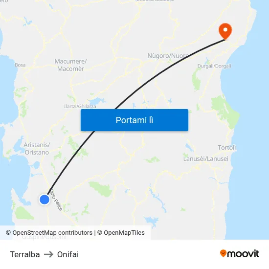 Terralba to Onifai map