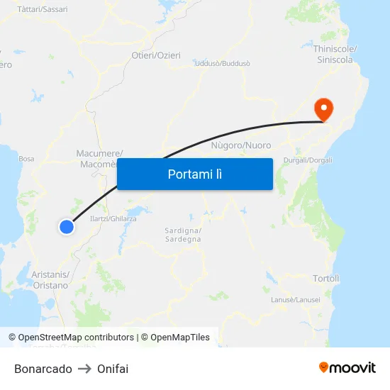 Bonarcado to Onifai map