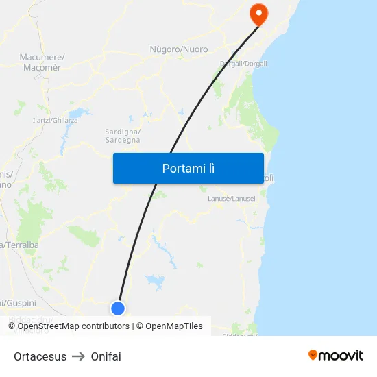 Ortacesus to Onifai map