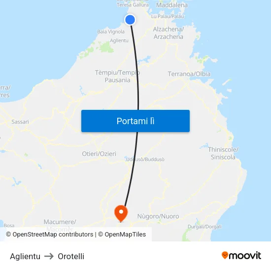 Aglientu to Orotelli map