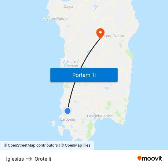 Iglesias to Orotelli map