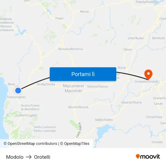 Modolo to Orotelli map