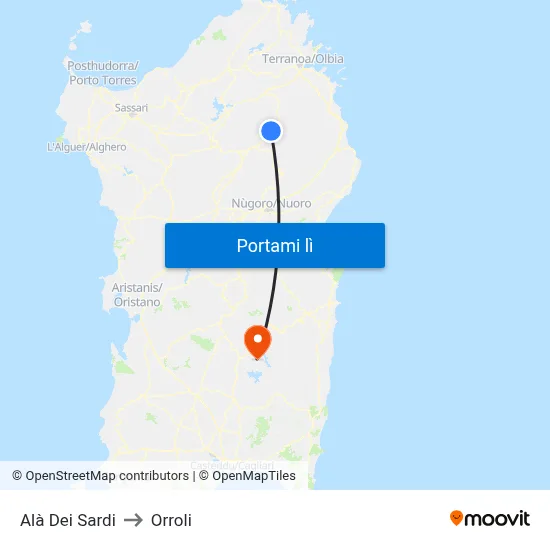 Alà Dei Sardi to Orroli map