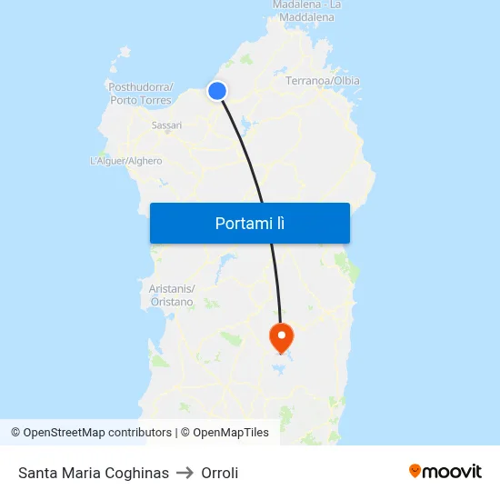 Santa Maria Coghinas to Orroli map