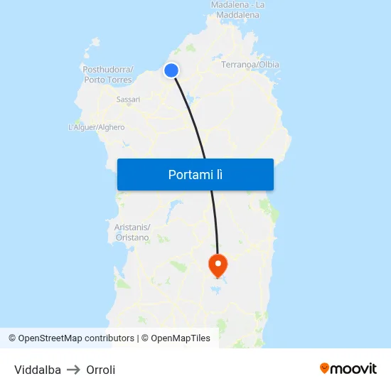 Viddalba to Orroli map