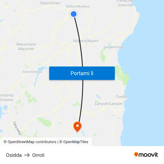 Osidda to Orroli map