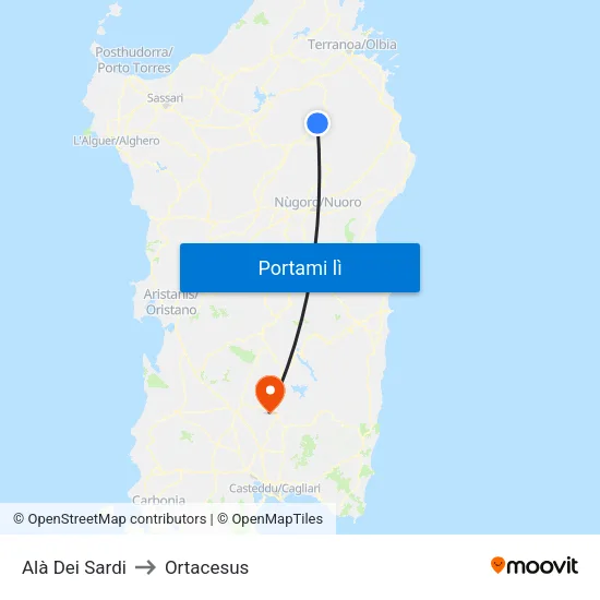 Alà Dei Sardi to Ortacesus map
