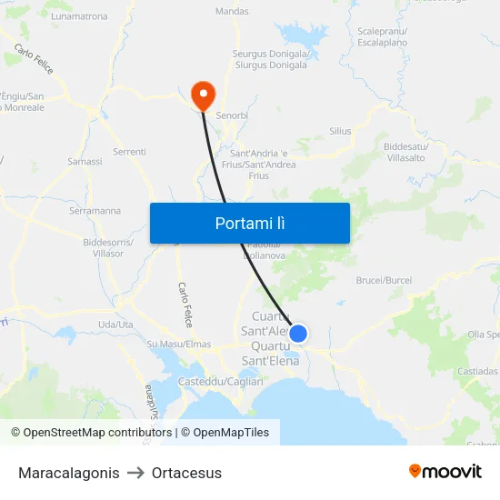 Maracalagonis to Ortacesus map