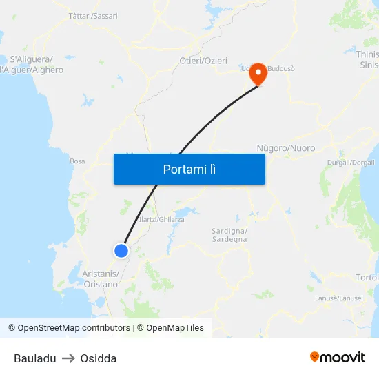Bauladu to Osidda map