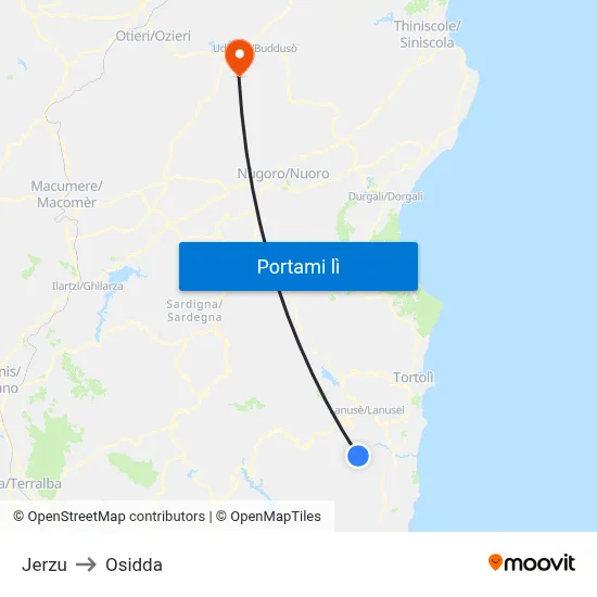 Jerzu to Osidda map