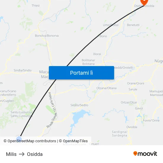 Milis to Osidda map