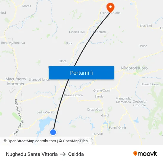 Nughedu Santa Vittoria to Osidda map