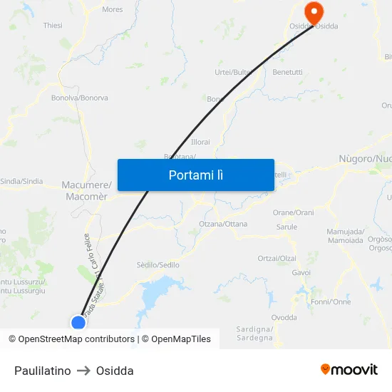 Paulilatino to Osidda map