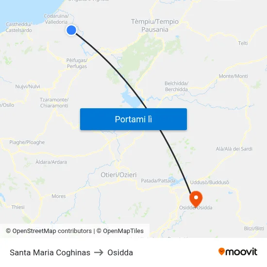 Santa Maria Coghinas to Osidda map