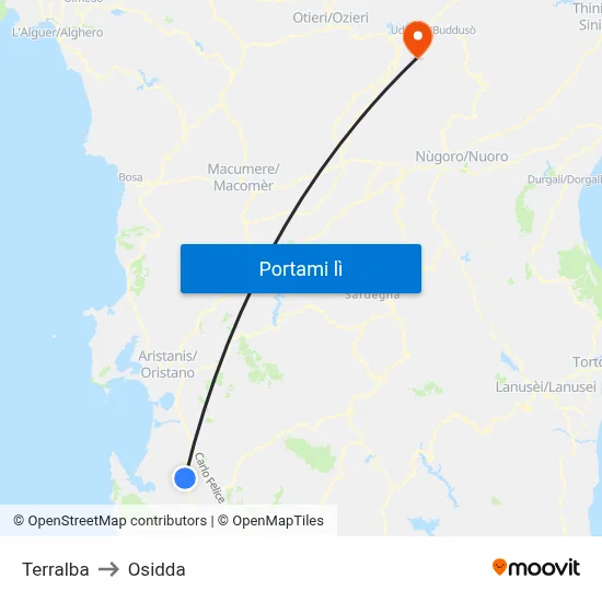 Terralba to Osidda map